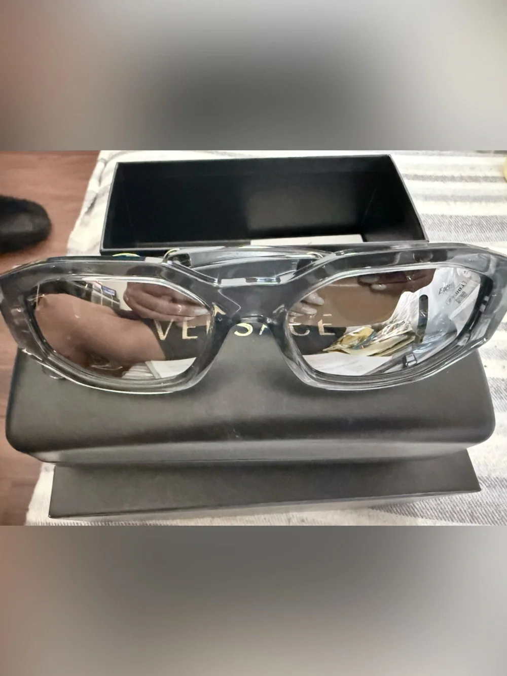 Versace Black Frame Silver Mirrored Lens Sunglasses